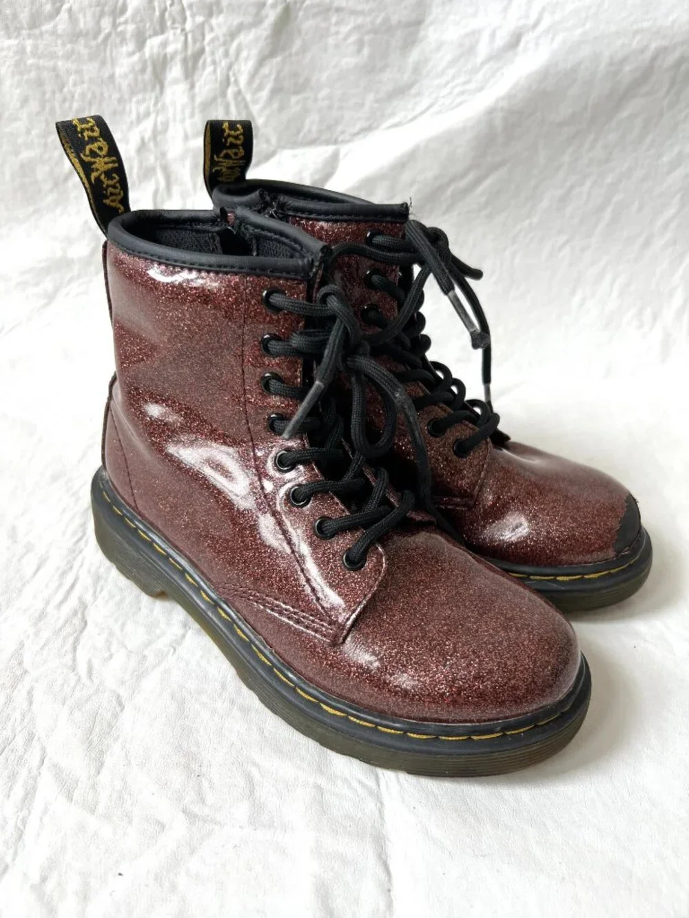 Dr Martens Boots 1460 J brown Glitter Lace Up zip kids 13 combat docs sparkly